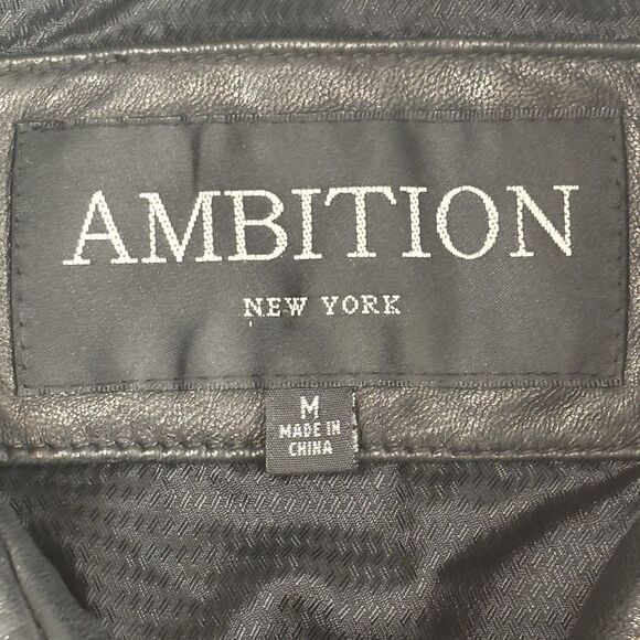 AMBITION NY Genuine Leather Trenchcoat Jacket Black Hidden Buttons - Picture 10 of 12